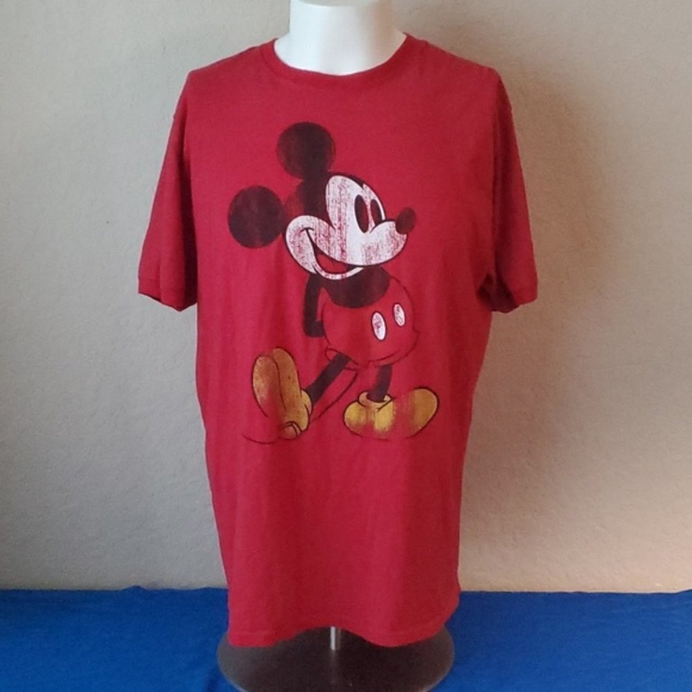 Disney Parks Mickey Mouse Shirt Adult Large Red Front Graphic Crew Neck